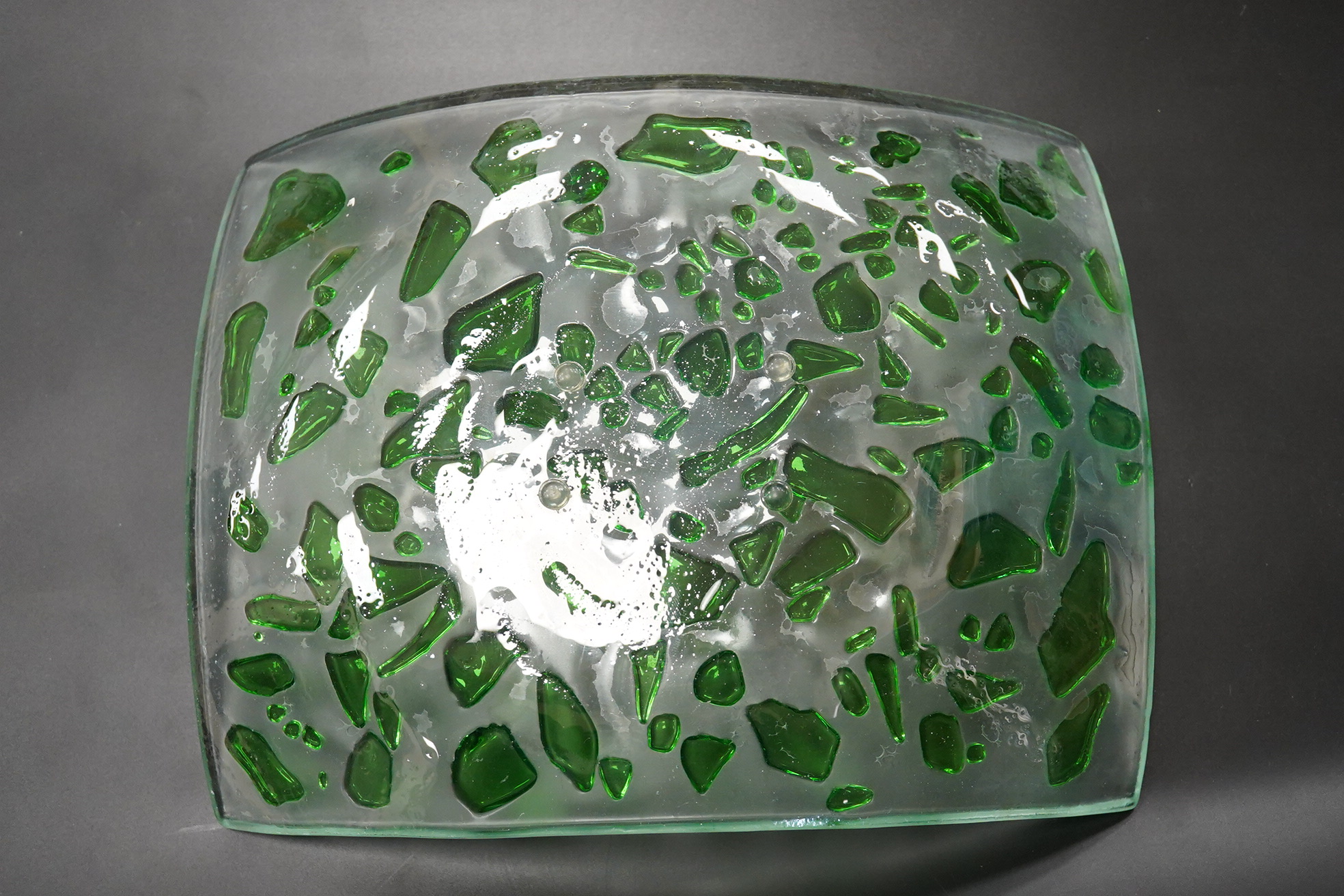 A Mary Canny art glass ‘Green Jewelled platter’, 25cm x 19cm